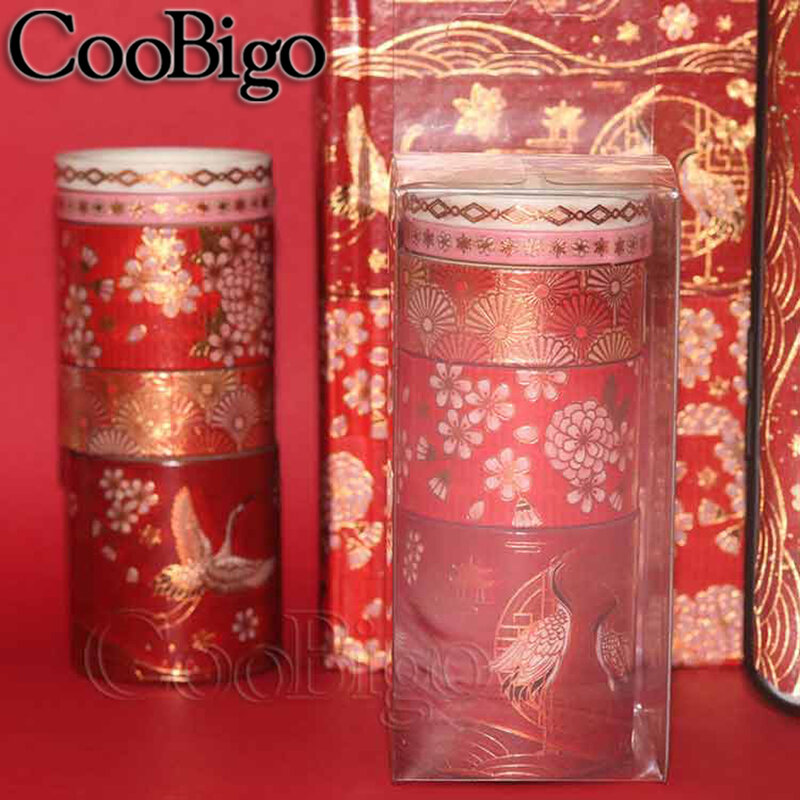 Zestaw taśm Washi klej dekoracyjny taśmy maskujące naklejki Scrapbooking piśmiennicze dziennik pamiętnik chiński czerwony styl 5 rolek/lot