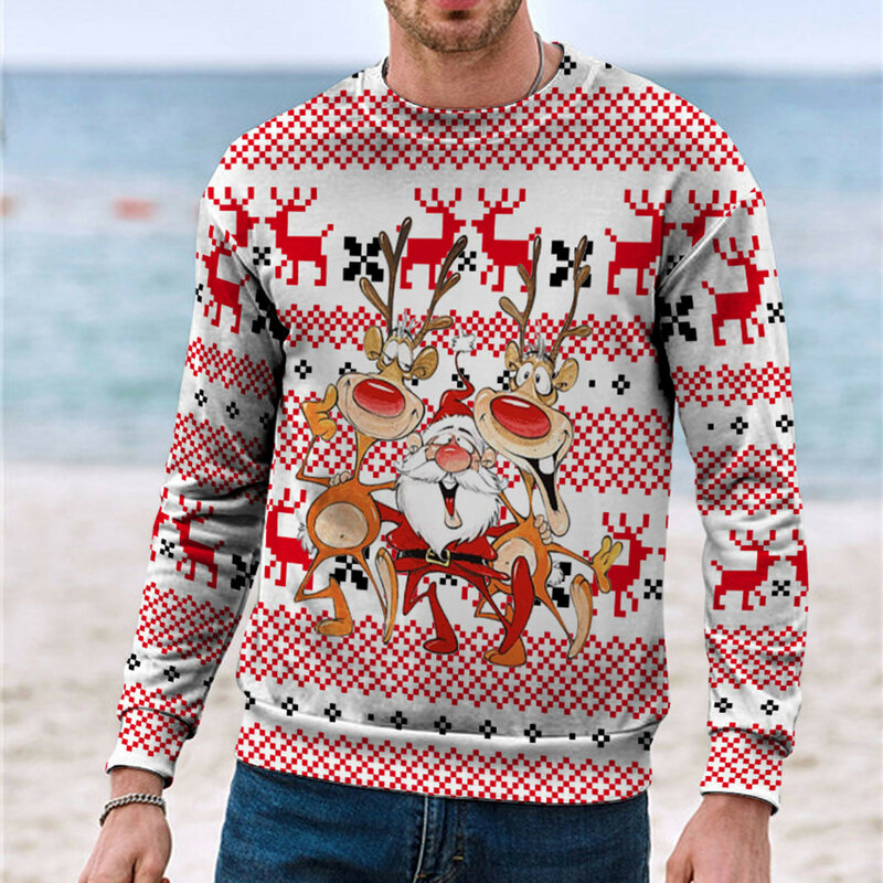 남성용 크리스마스 스웨터 풀오버, 눈송이 산타 클로스, 못생긴 크리스마스 스웨터, 상의, 휴일 파티, 크리스마스 맨투맨