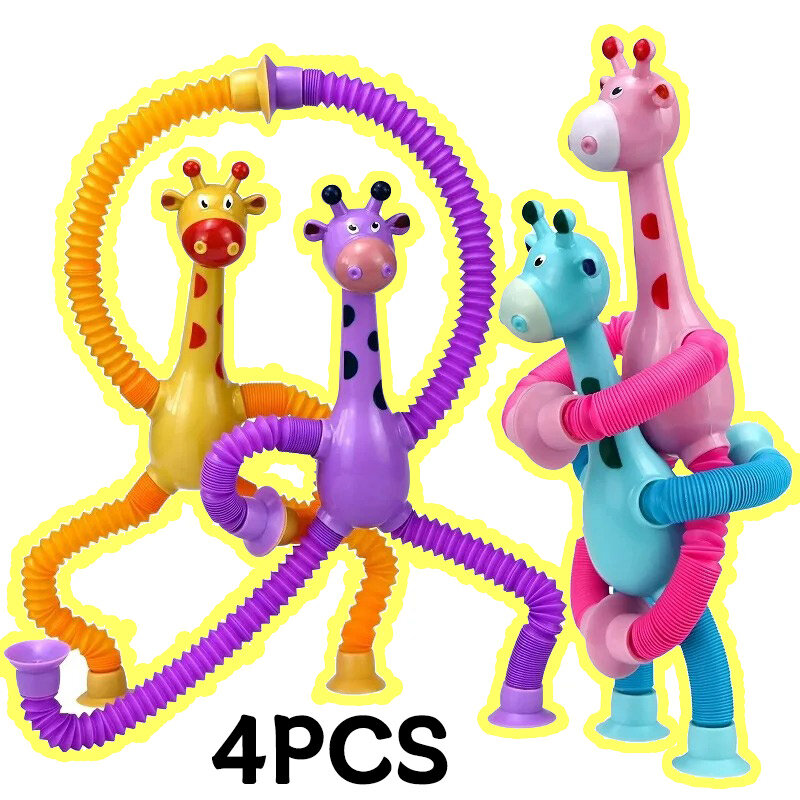 Tubi Pop antistress giraffa telescopica agitarsi soffietto sensoriale Anti-Stress spremere giocattolo bambini ventosa giocattoli