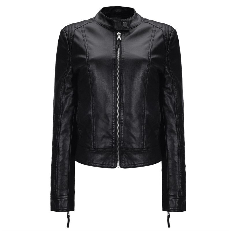 SUSOLA 여성용 PU 짧은 재킷, 오토바이 가죽 재킷, 단색 캐주얼 코트, 용수철 가을