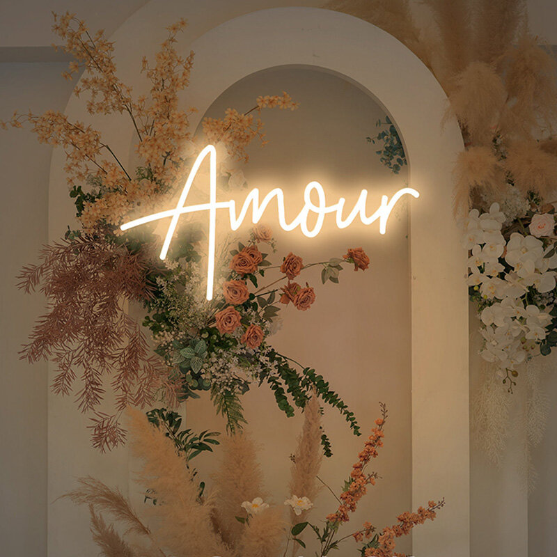 Amour Neon LED Signs Lights, I Love You Decor, Wedding Decor, Party, Bedroom Room Decoration, Wall Face