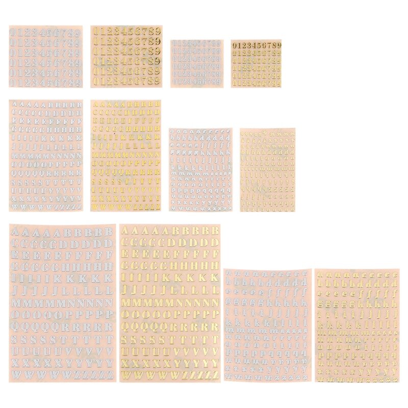 Pegatinas de resina con letras, pegatinas de números pequeños del alfabeto para arte de resina, autoadhesivas de aleación con purpurina, 12 hojas