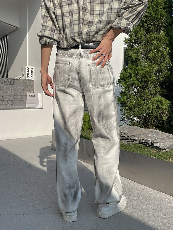 Джинсы мужские винтажные, свободные универсальные повседневные уличные брюки в стиле Хай-стрит, с эффектом потертости, в стиле хип-хоп, шикарная одежда полной длины, 2024