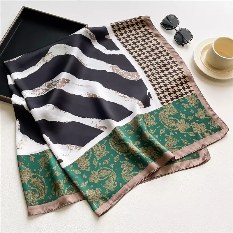 Pañuelo de seda para mujer, pañuelo cuadrado con estampado de verano, Foulard, Echarpe, nuevo diseño