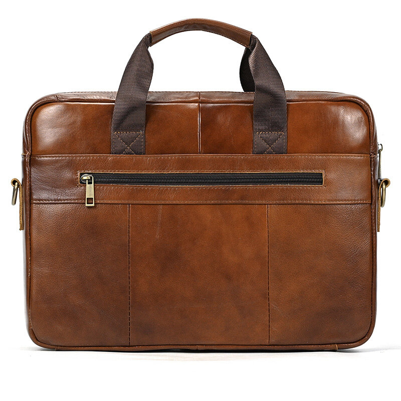 Maleta de couro masculina, bolsa de computador de couro de camada superior, estilo masculino, bolsa grande para laptop com alça, 15,6