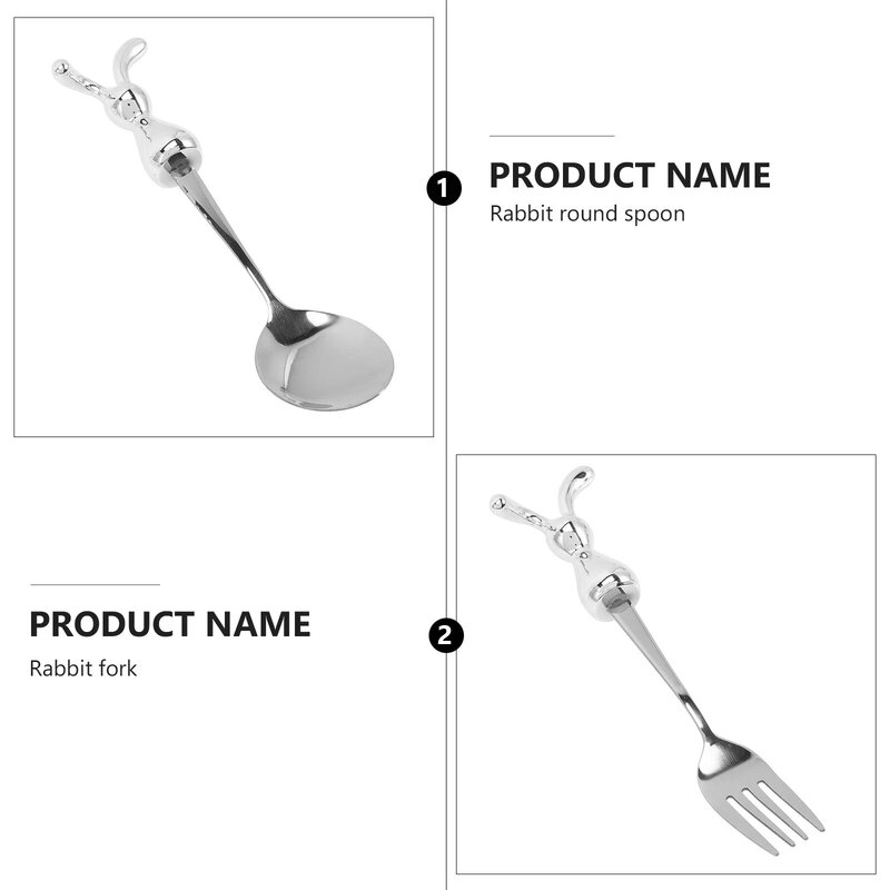 Set peralatan perak anak-anak, alat makan Paskah dapur sendok garpu baja tahan karat pegangan berbentuk kelinci garpu perjalanan