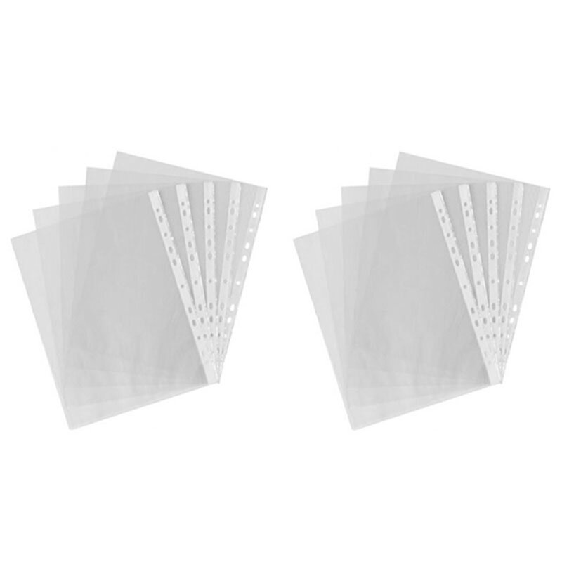 200Pcs A4 PP Punched Punch Pockets Folders Filing Wallets Sleeves Bag Transparent 0.03Mm