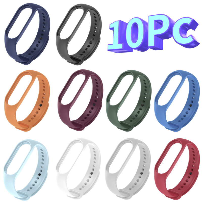 Pulseira de silicone pulseira para Xiaomi banda, pulseira para Mi Band 7, 6, 5, 4, 3, atacado, Dropshipping, 10 Pcs/Lot