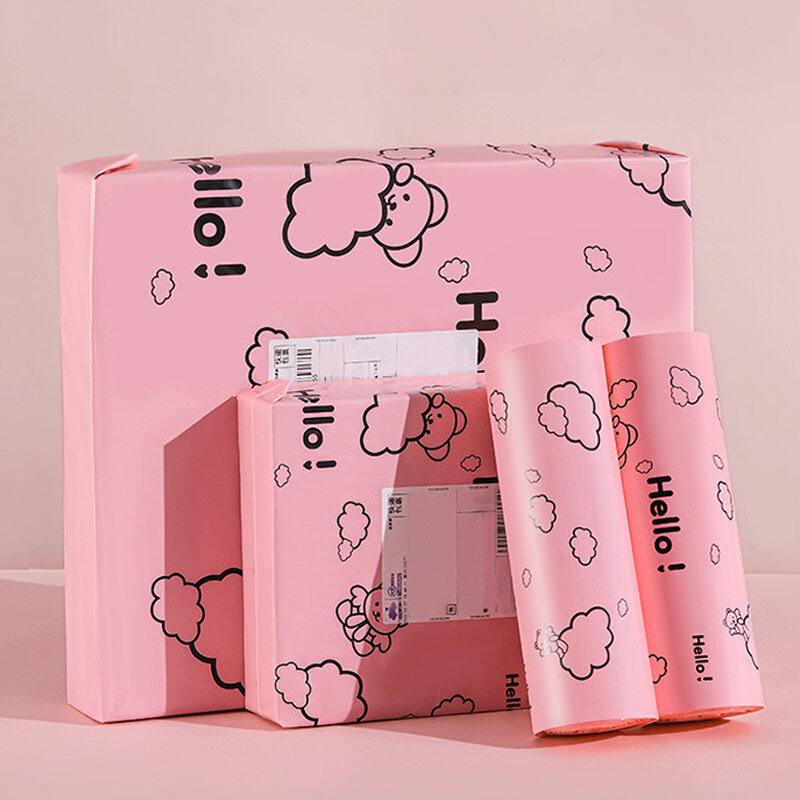 Bolsa de mensajería de oso colorido, sobre de embalaje, rosa, impermeable, autoadhesiva, con sello, 10 unidades