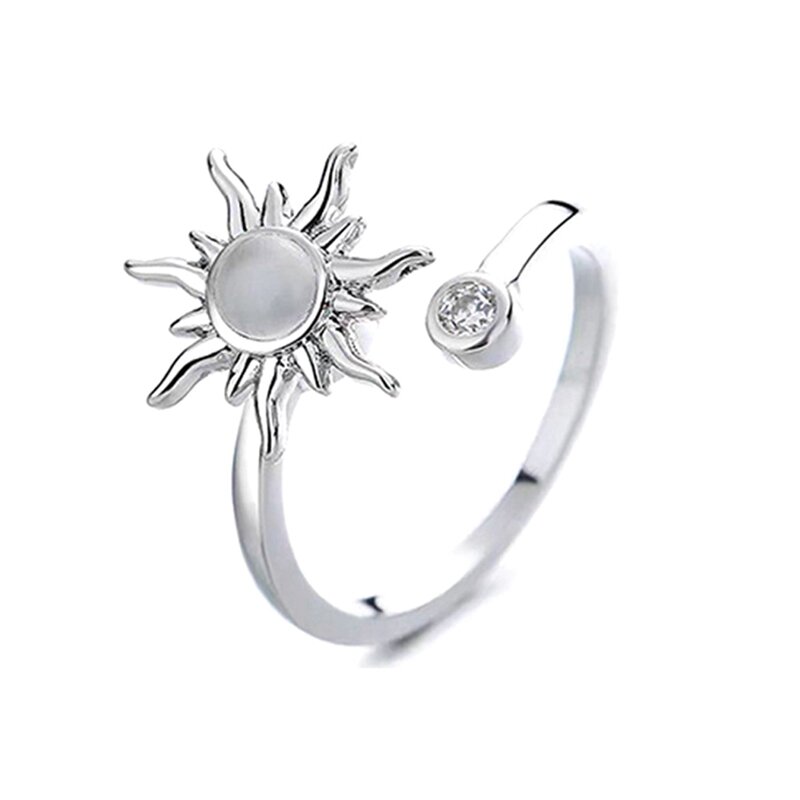 แหวนแบบหมุนได้สำหรับผู้หญิงผู้ชายแหวนผ่อนคลายเครื่องประดับสวยงามของขวัญแหวนแฟชั่น2ชิ้น