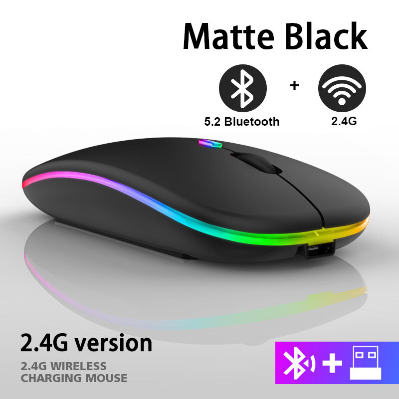 Ratón inalámbrico con Bluetooth para ordenador portátil y PC, periférico RGB recargable, retroiluminado con LED, ergonómico, 2,4G