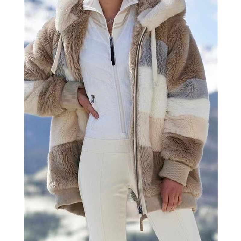 Mantel bertudung untuk wanita, mantel Parka berkerudung hangat tebal, mantel empuk kerah Lapel katun kasual ramping ukuran Plus musim dingin