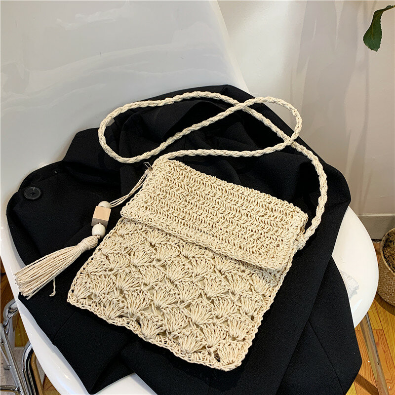 Sacos crossbody de palha simples para mulheres Sacos de ombro tecidos Bolsa de praia Bolsa de compras Bolsa de viagem Verão