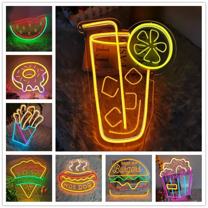 Zitrone Leucht reklame für Hot Dogs offenes Logo Neonröhre Vintage helles Zeichen hand gefertigte Lampe Fast-Food-Restaurant Store zeigt Lampe