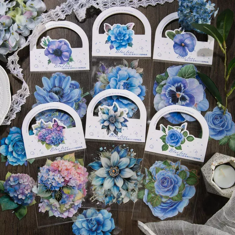 10 buah stiker tanaman kristal Handbook bahan Lily dekoratif buku tempel stiker biru latar belakang 190*96MM