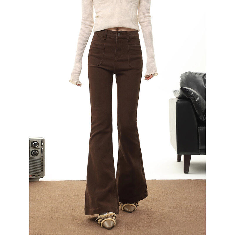 Women Flared Jeans Elastic Skinny Straight 2023 Autumn Winter New Denim Pants Female Y2k Casual Streetwear Vintage Trousers