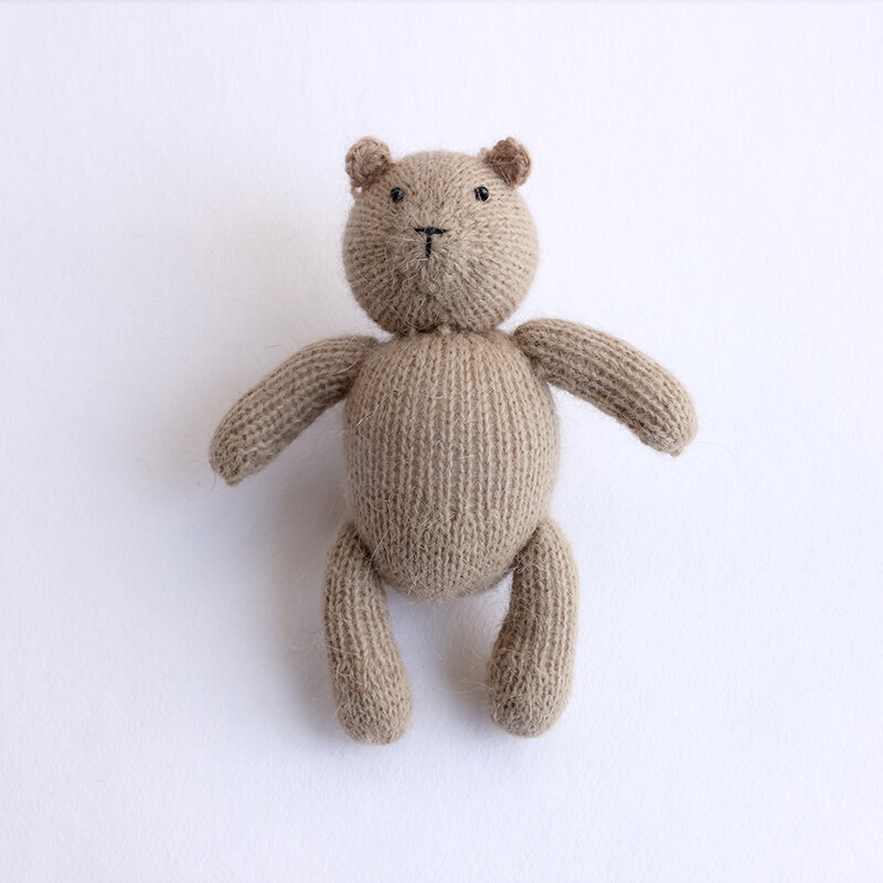 Handmade Knit Bear fotografia Prop para recém-nascidos, bonito animal urso boneca, foto tiro Props, lua cheia