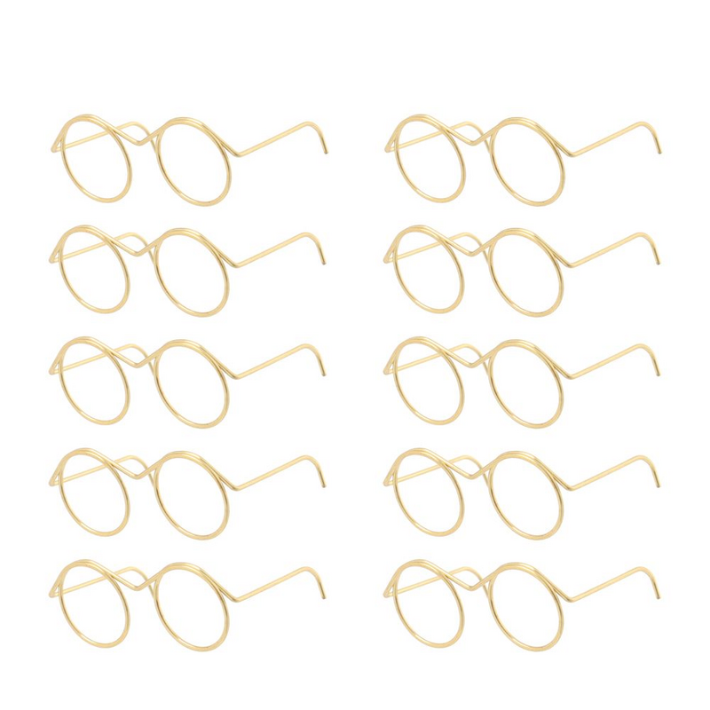 10 قطعة نظارات دمية الرجعية المعادن إطار دائري Lensless نظارات لعبة مصغرة النظارات لتقوم بها بنفسك دمية خلع الملابس اكسسوارات النظارات
