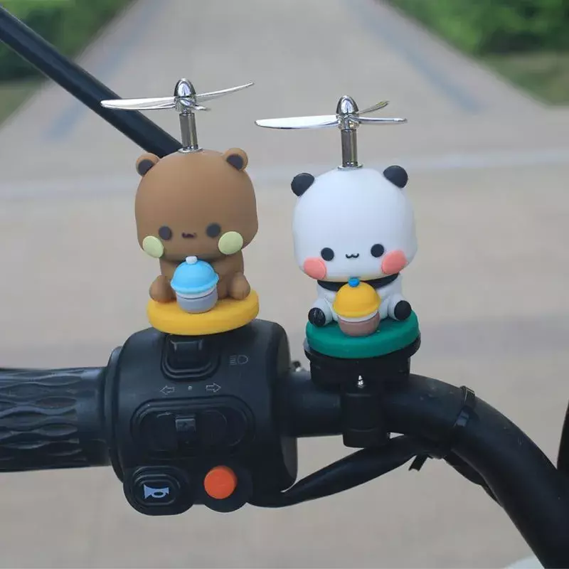 New Lesser Panda Bubu And Yi Er Bamboo Dragonfly Electric Vehicles Bicycle Decorations Helmeted Bamboo Dragonfly Gifts Pendant