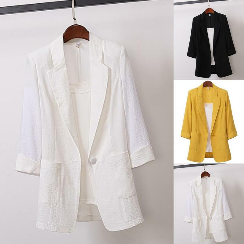 Jaket jas sederhana wanita, Blazer satu kancing warna Solid kantor warna polos untuk bisnis