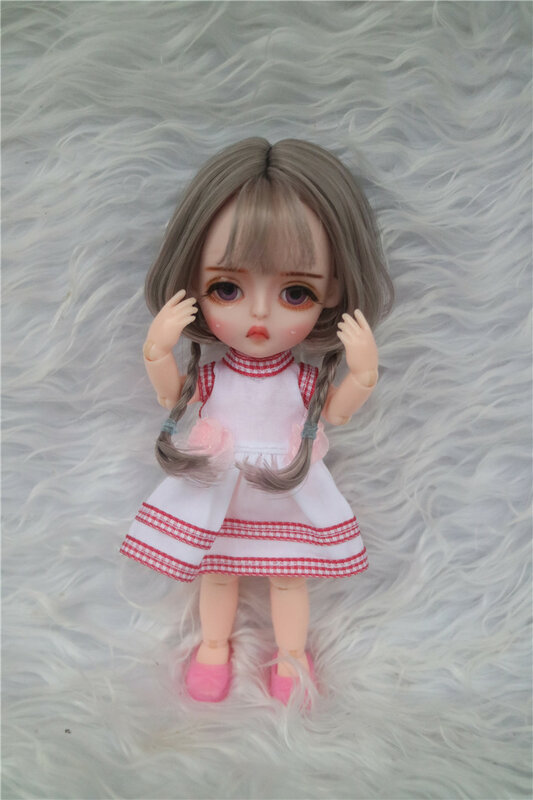 16cm moda mini peruca bjd boneca móvel joint girl dolls 3d grandes olhos bonito diy boneca de brinquedo com roupas vestir-se boneca