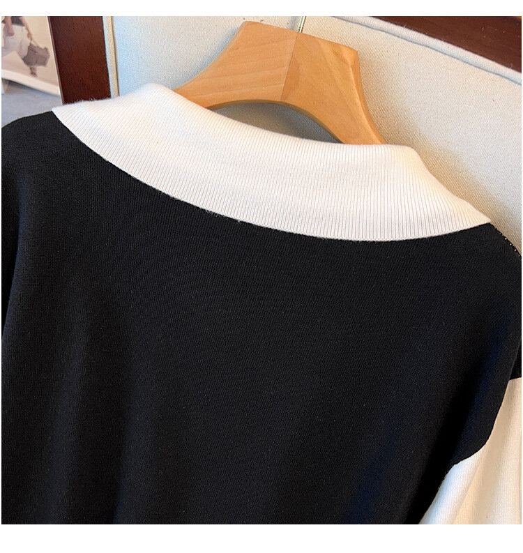 Женское обхват груди 160, осенне-зимнее Свободное длинное платье-свитер поло, черное 5XL, 6XL, 7XL, 8XL, 9XL, 10XL, 155 кг