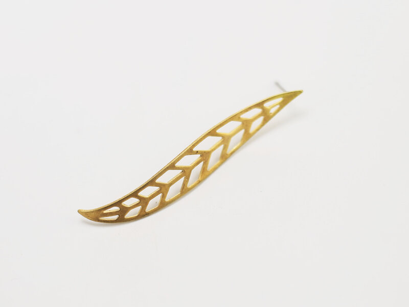 2pcs Brass earrings stud 53.5x8.4mm Long leaf brass ear post Brass earlobe findings -R1117