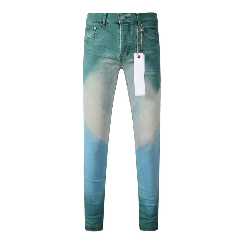 Jeans di marca ROCA viola High Street Heavy Industries spray verniciato PU su colla gradiente riparazione pantaloni Skinny in Denim a vita bassa