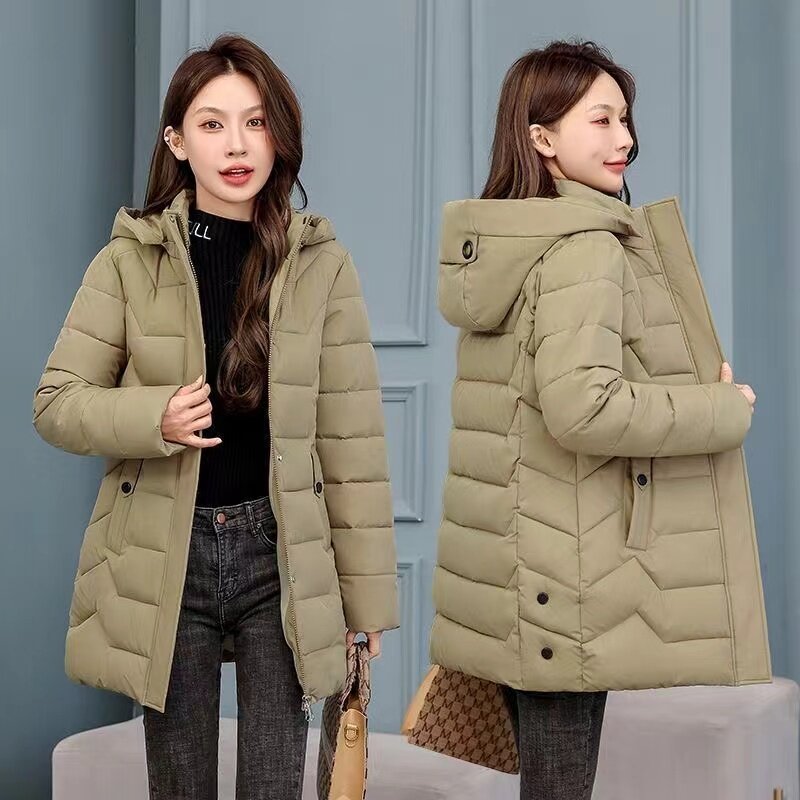 Длинная приталенная зимняя женская куртка с хлопковой подкладкой, теплая Новая зимняя верхняя одежда 2024, пальто со съемным пухом и шапкой, женские парки, топ большого размера