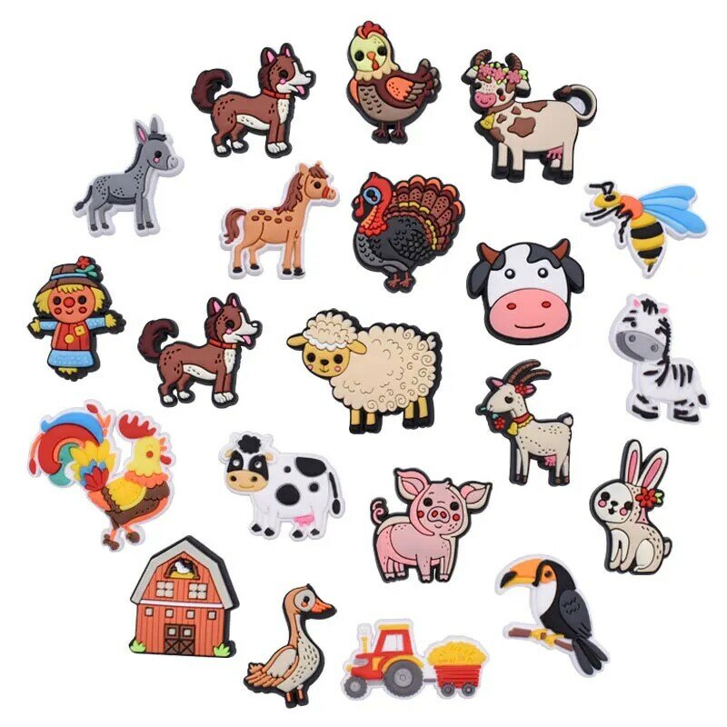 farming characters animal chicken duck horse cow frog sheep pig bee dog horse buckles PVC shoe charms decorations accessories