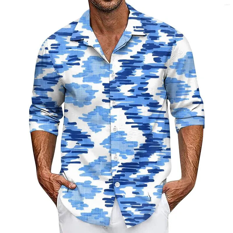 2024 new men's casual shirt summer loose printed long-sleeved cardigan beach funny pattern shirt high quality temperament top