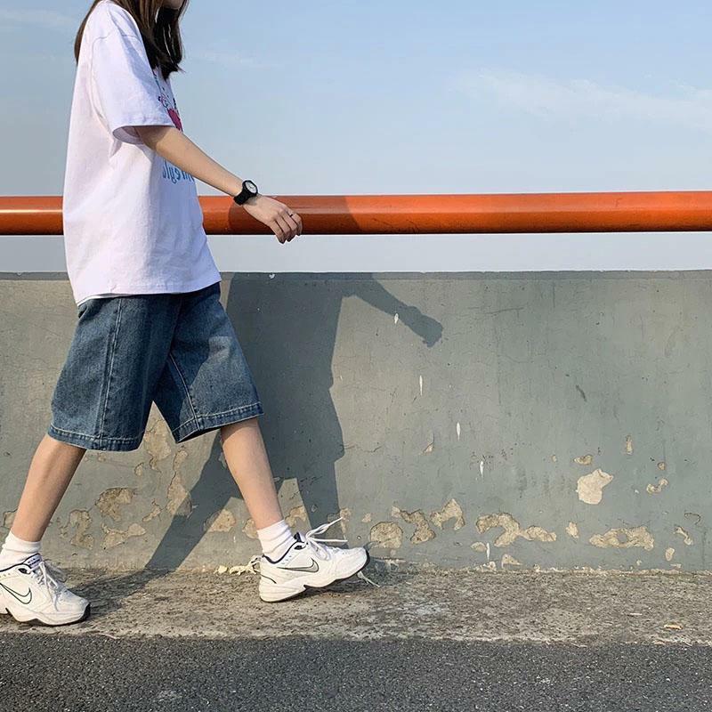 2024 estate nuove grandi dimensioni a vita alta 5/4 Jeans donna edizione coreana stile Harajuku sciolto tubo dritto esplosivo Street Short