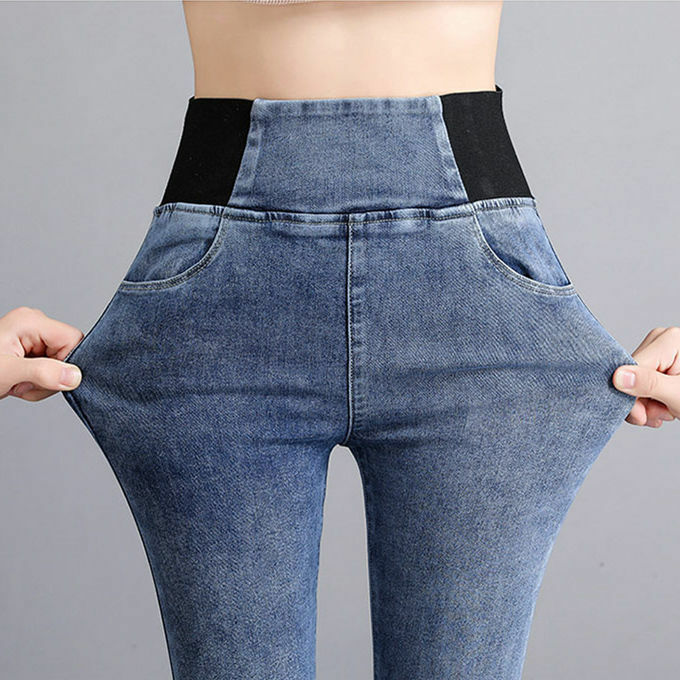 Jeans Skinny di grandi dimensioni da donna di moda coreana primavera autunno Streetwear pantaloni Casual tasche in Denim pantaloni elastici a vita alta a matita