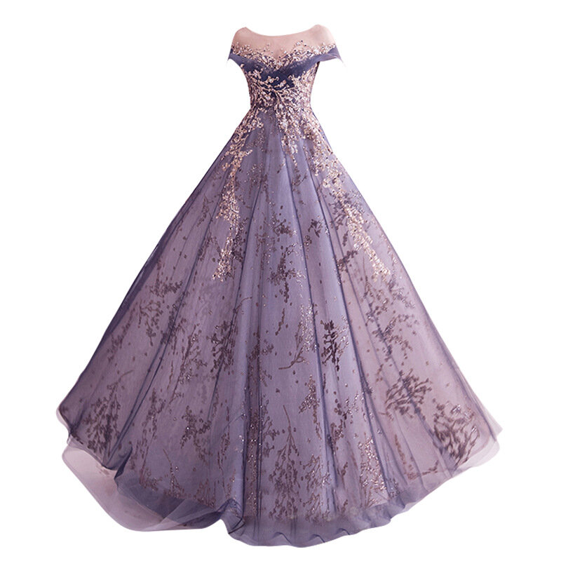 Женское платье принцессы без рукавов, фиолетовое бальное платье с открытыми плечами и блестками, украшенное бусинами, 2024