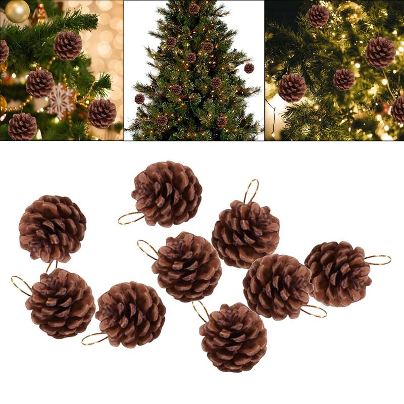 Natal Pine Cones Pingente, Artesanato DIY para Wreath, Tag do presente do feriado, 9pcs