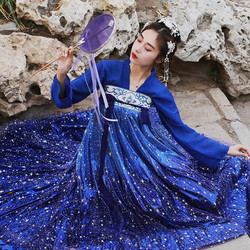 Original Weaving Star Rhyme Hanfu Women's Chest Length Ru Skirt Set Galaxy Gradual Six meter Skirt Long Performance Dress