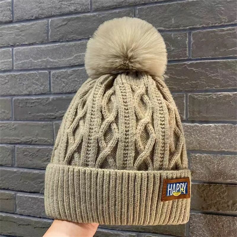 Fashion Women Pompoms Hat Hairball Hat Thickened Winter Warm Hat Stylish Beanie Hats Casual Outdoor Knitted Cap