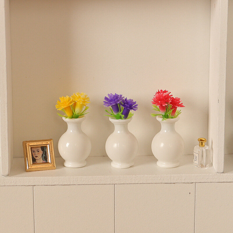1:6 1:12 domek dla lalek miniaturowy wazon na kwiaty Model domku dla lalek symulowane kwiaty akcesoria do domu lalki dekoracyjne do domu