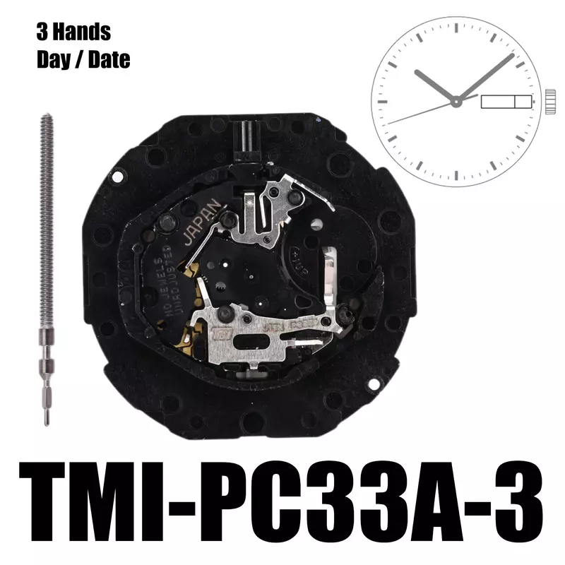 Movimento PC33 movimento TMI-PC33A movimento doppio calendario-PC33A 3 mani giorno/data dimensioni: 10 reverin altezza: 4.15mm