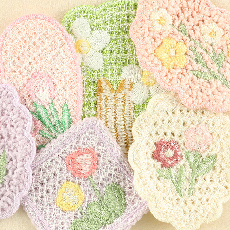 2024 Cute Embroidery Patches DIY Knit Brooch Handmade No-adhesive Fabric Badges Weaving Patch Hair Clips Cloth Bag Accessories