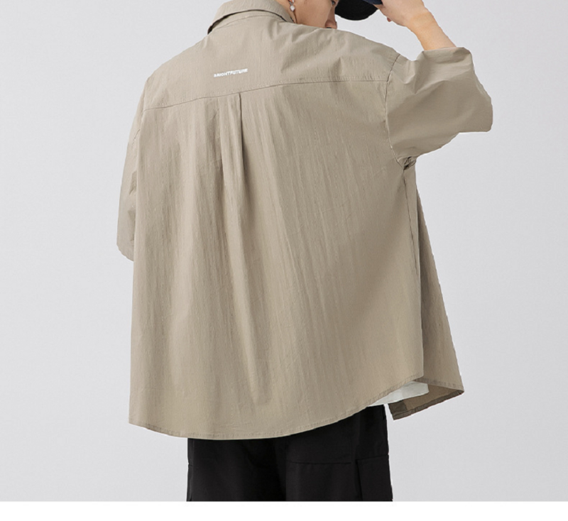 Men's Retro Solid Color Pocket Short Sleeve Spring Summer Loose Work Shirt Coat