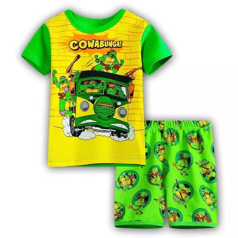 TMNT-Pyjama à manches courtes en coton imprimé pour enfants, vêtements de détente pour adolescents, tortues ninja mutantes, vêtements d'été pour garçons, shorts à manches courtes