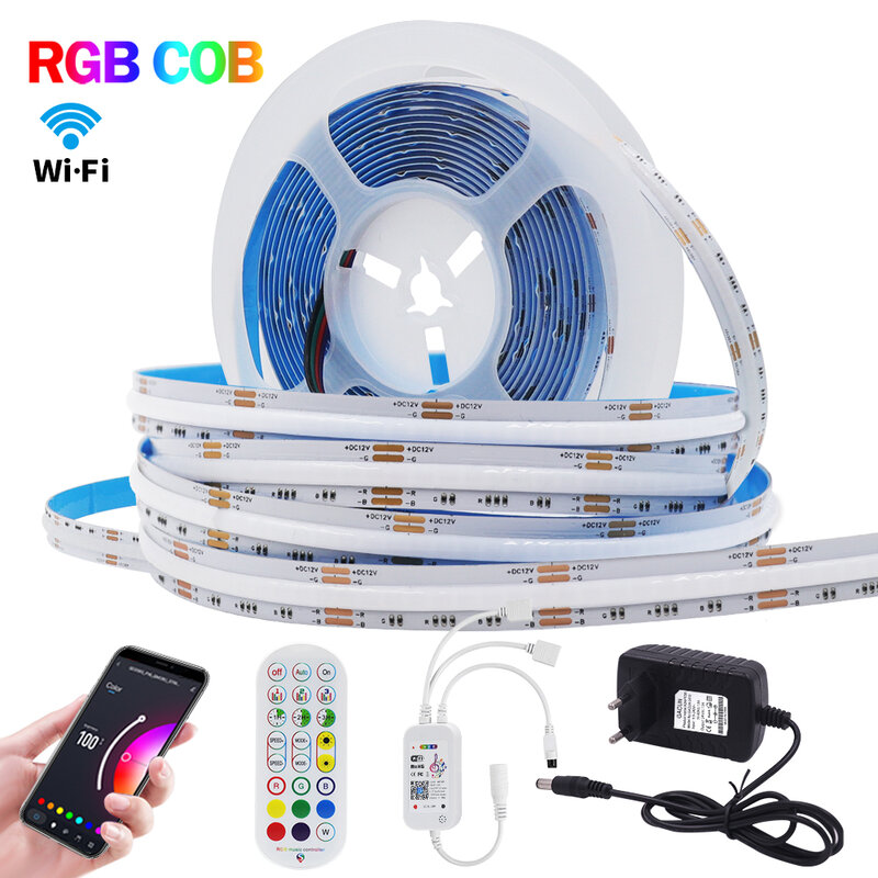 Tira de luces LED RGB COB para decoración de habitación, cinta Flexible de diodos con Control por WIFI, Alexa, Tuya, CC de 12V, Bluetooth, aplicación de retroiluminación de TV