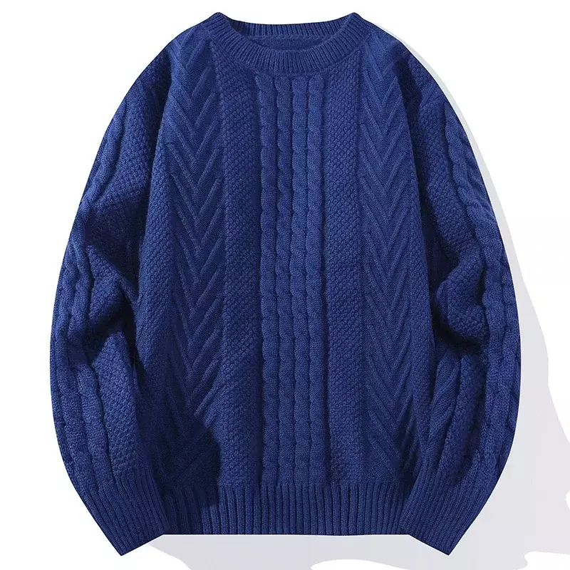 Мужской однотонный вязаный свитер с круглым вырезом