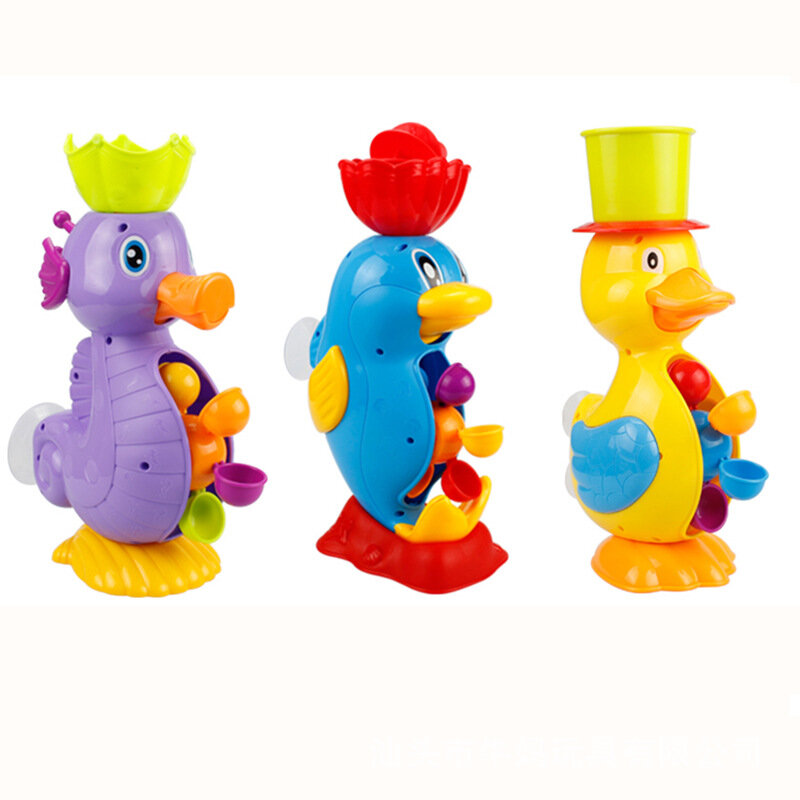 Shower Bath Toys for Kids Cute Yellow Duck Waterwheel Sea horse Toys Baby Faucet Bathing Play Water Spray Game Baby Toys