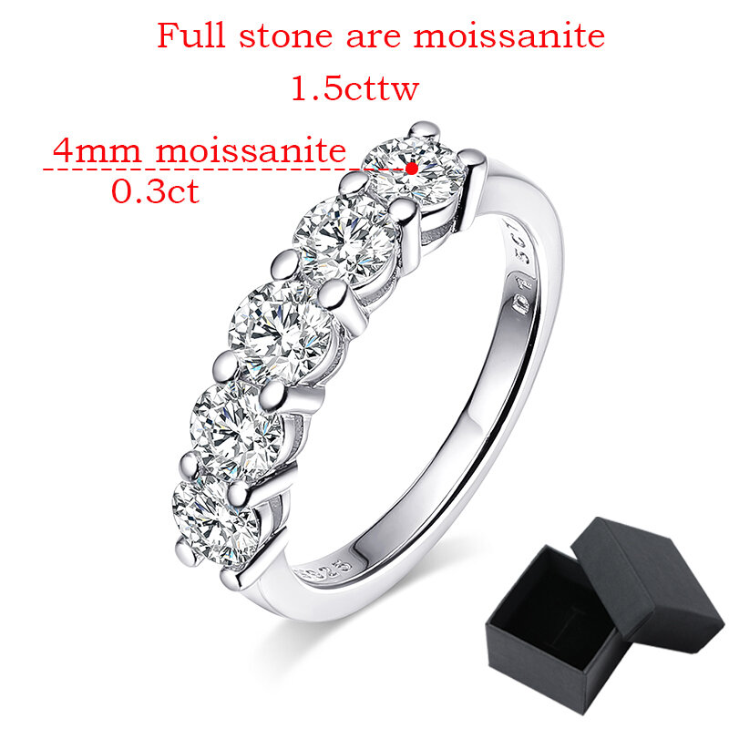 Smyoue Cincin Putih Emas D Warna 4Mm Moissanite untuk Wanita Batu 1,5 CT Cocok Berlian Cincin Pernikahan Pengantin S925 Sterling Silver GRA