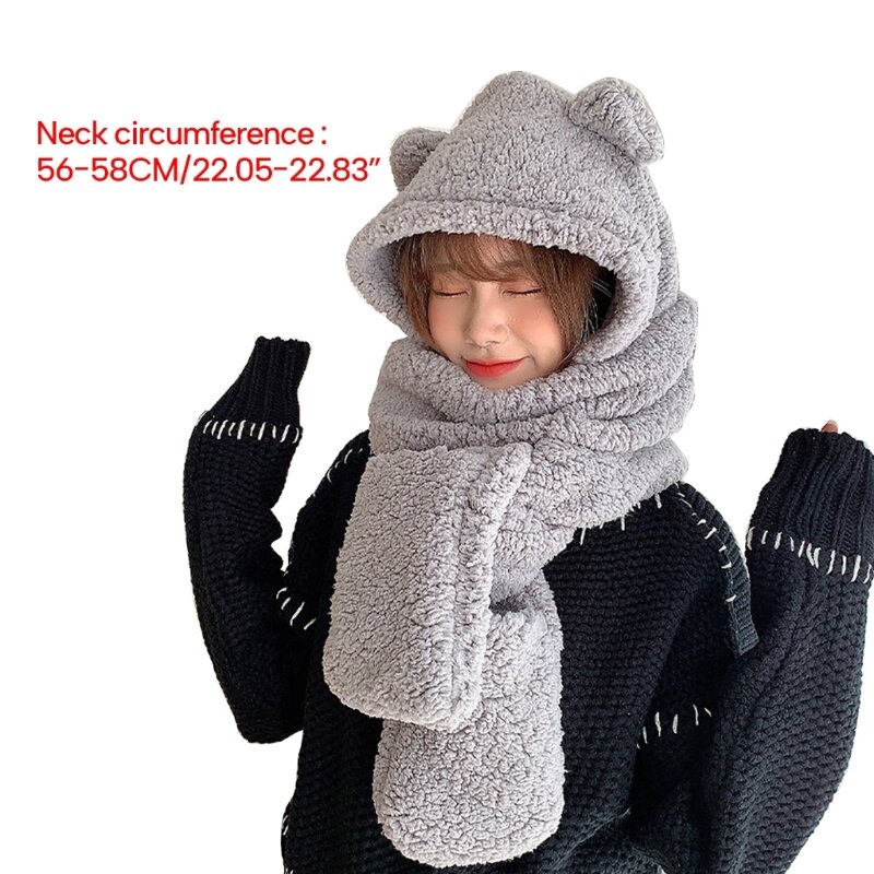 Y1UB Winter Warm Hat Scarf Glove Set for Women Windproof Hat Keep Warm 3in1 Suit