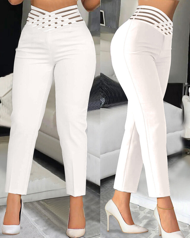Женские однотонные брюки-Капри, модные офисные свободные брюки с вырезами и перекрывающей талией, лето 2023