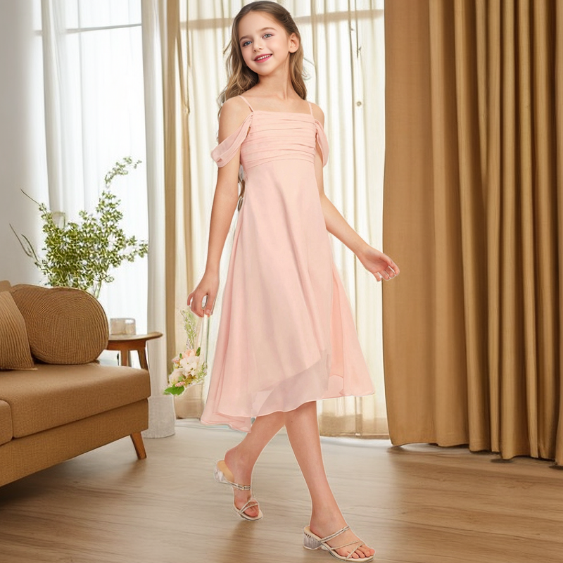 Assymetrical Cold Shoulder Junior Bridesmaid Dress Wedding Prom Banquet Pageant Event Birthday Party Flower Girl Dress For Kids