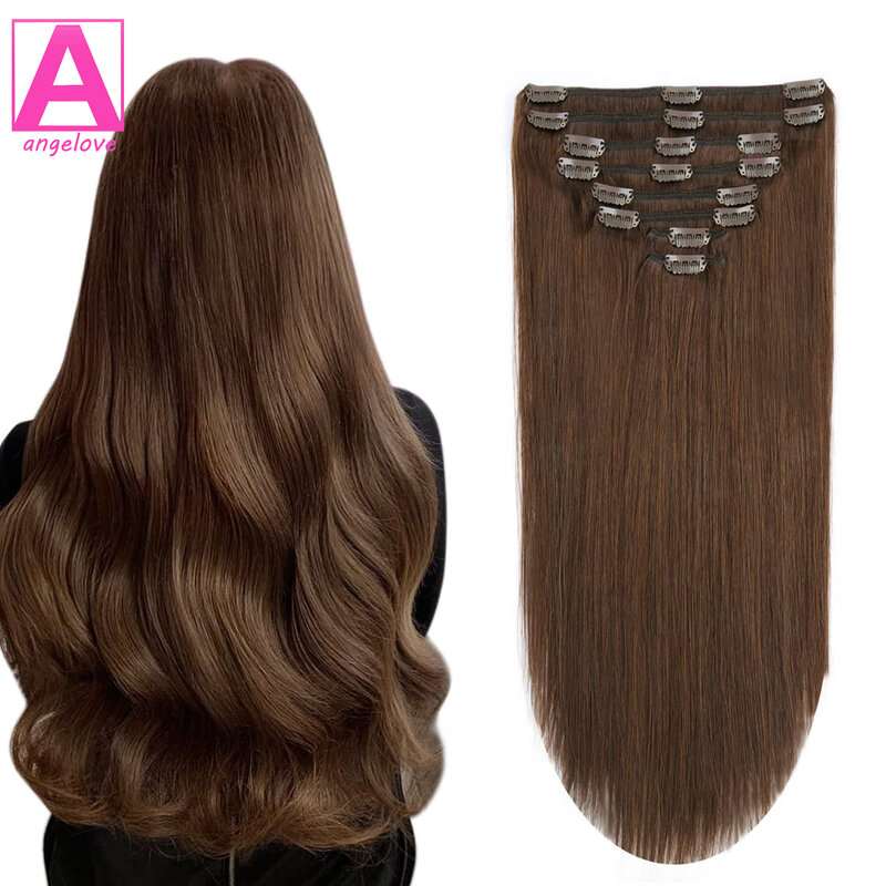 Włosy doczepiane Clip in #4 brązowe włosy prawdziwe ludzkie włosy podwójne pasma 8pcs spinka do przedłużania włosów ins proste włosy ludzkie dla kobiety